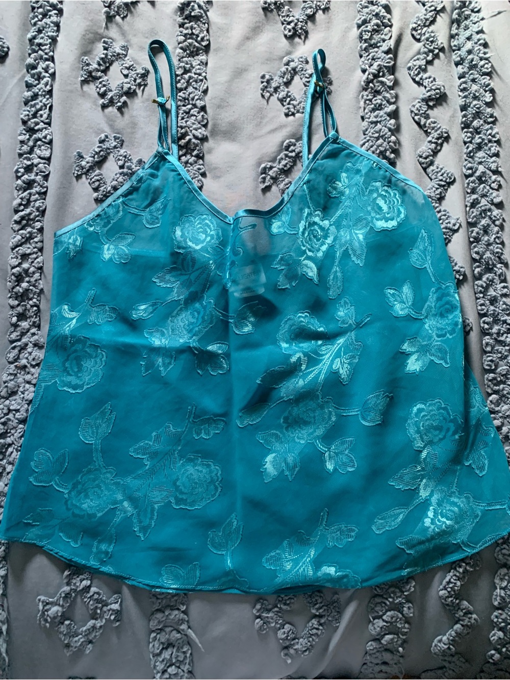 delicates Teal Floral Sheer Lace Camisole Top